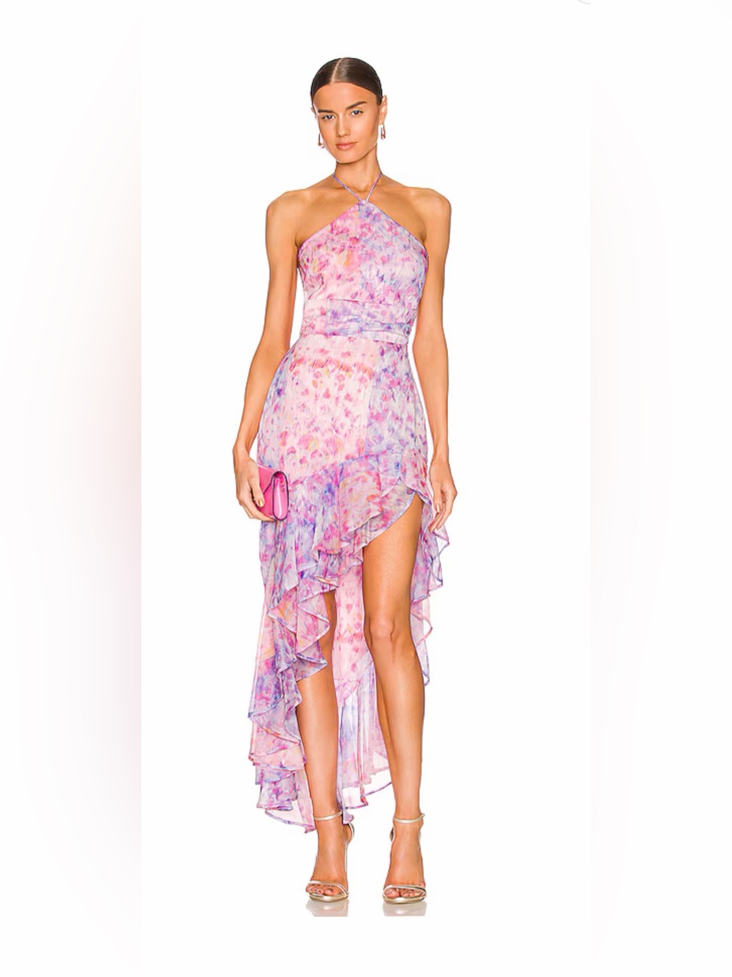 Amanda Uprichard Pink Lavender Floral Halter High-Low Dress